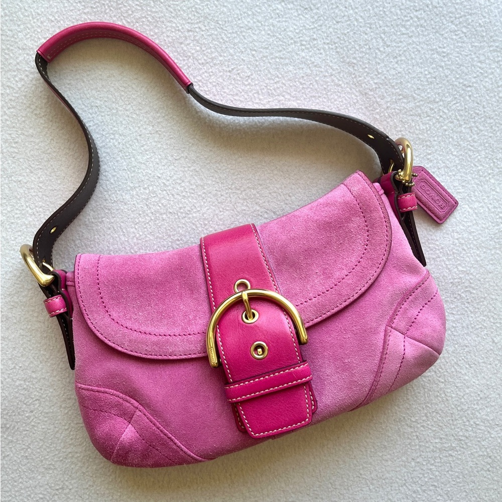 Rare Vintage Soho Flap Bag Suede Hobo Shoulder Bag Pink 5675 Y2K